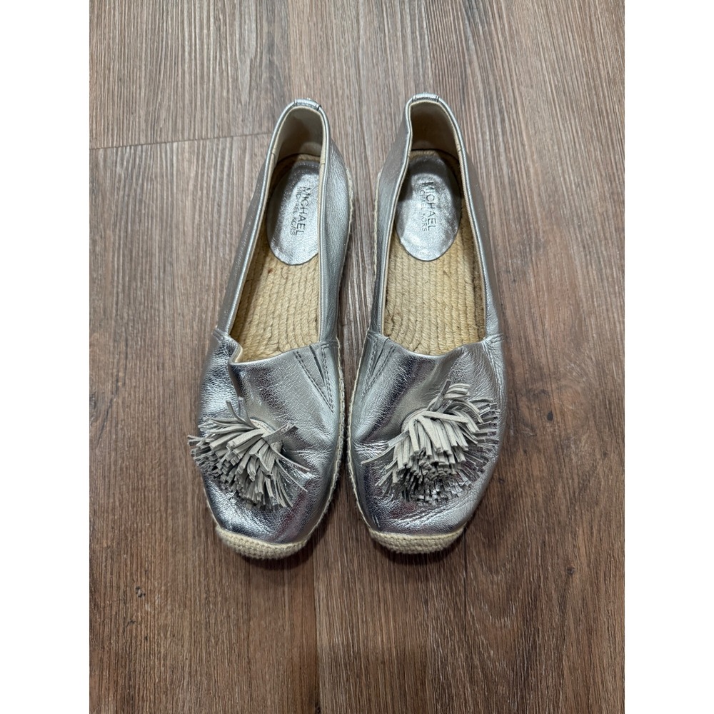 Michael Michael Kors Silver Metallic Leather Tassel Espadrille Flats Mens 8